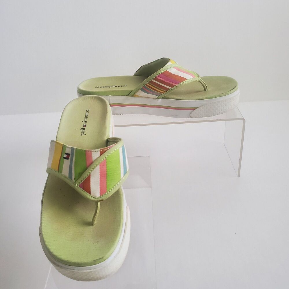 Vintage Tommy Girl Platform Wedge Sandals Size 6M Striped Jute Flip Flops Y2K